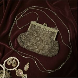 Christiana Vintage Beaded Evening Bag • Gold/Bronze Art Deco Crossbody Clutch